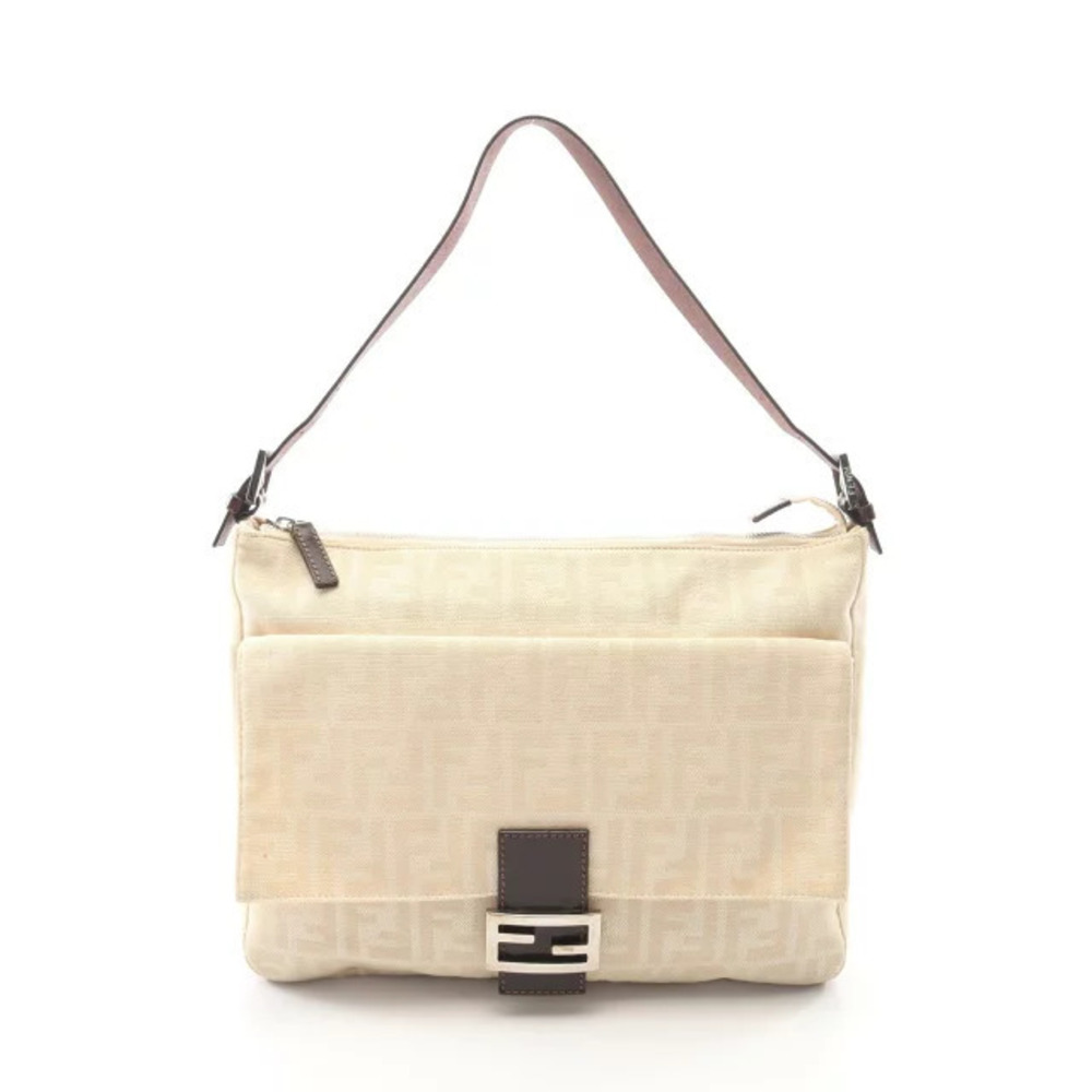 Fendi Mamma Bucket Zucca Shoulder Bag Canvas Leather Beige Cream Brown